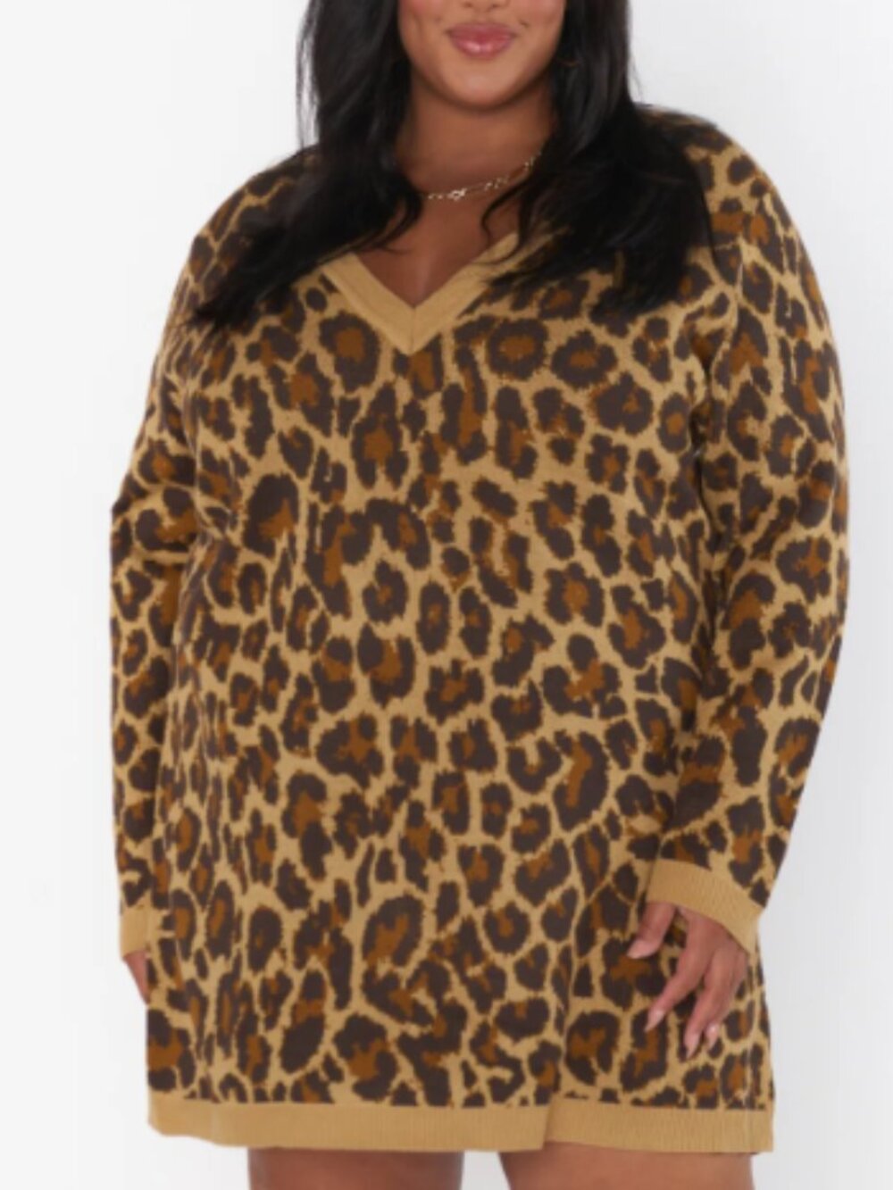 Show Me Your Mumu Hartford Sweater Dress Leopard V -Neck Print Size 1X NWT Plus - Picture 5 of 5